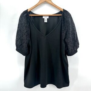Carmen Marc Valvo Womens Black Lace Shoulders Sz 1X Blouse